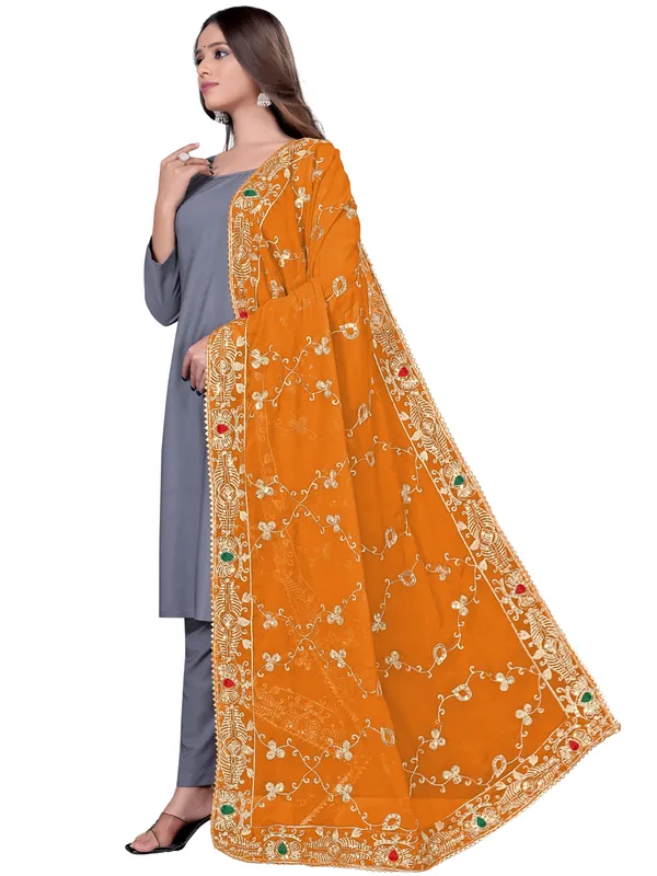 Embroidered_Georgette_Dupatta_With_Sequin_Work_Lace_Border_Mustard_Yellow