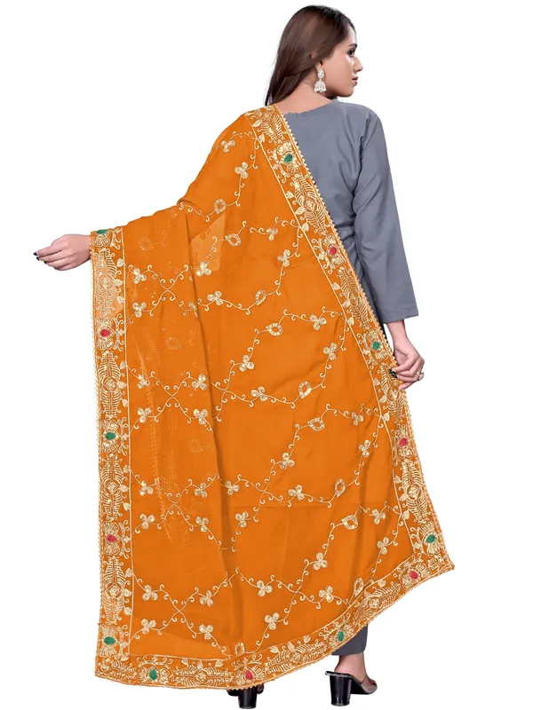 Embroidered_Georgette_Dupatta_With_Sequin_Work_Lace_Border_Mustard_Yellow