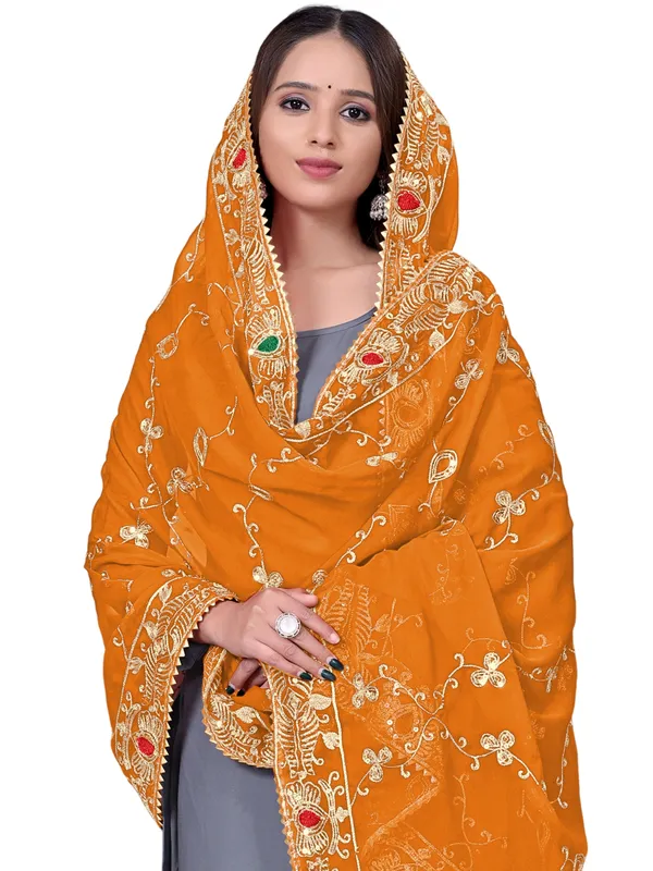 Embroidered_Georgette_Dupatta_With_Sequin_Work_Lace_Border_Mustard_Yellow