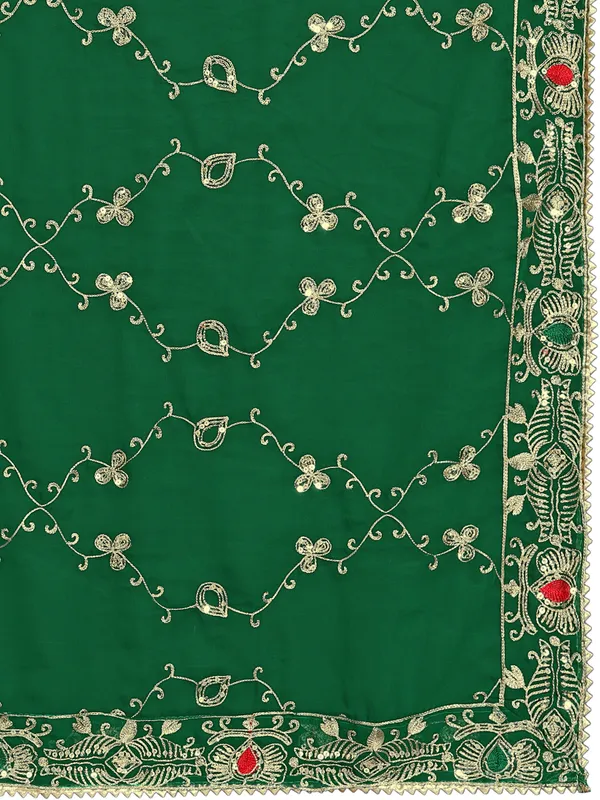 Embroidered_Georgette_Dupatta_With_Sequin_Work_Lace_Border_Green