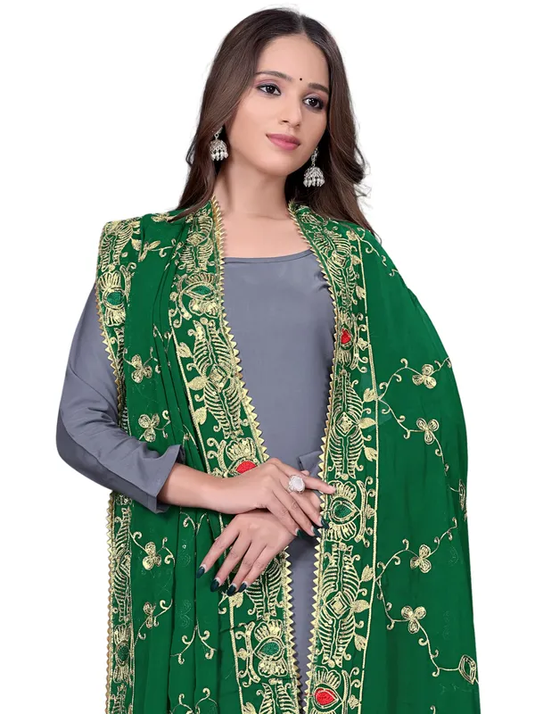 Embroidered_Georgette_Dupatta_With_Sequin_Work_Lace_Border_Green