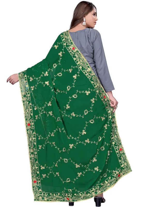 Embroidered_Georgette_Dupatta_With_Sequin_Work_Lace_Border_Green