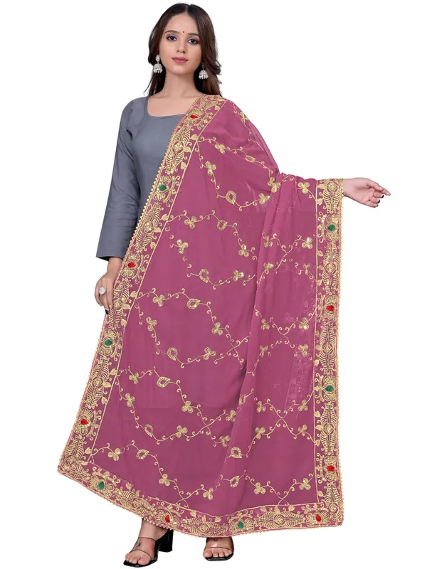 Embroidered_Georgette_Dupatta_With_Sequin_Work_Lace_Border_Onion_Pink