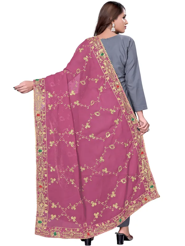 Embroidered_Georgette_Dupatta_With_Sequin_Work_Lace_Border_Onion_Pink