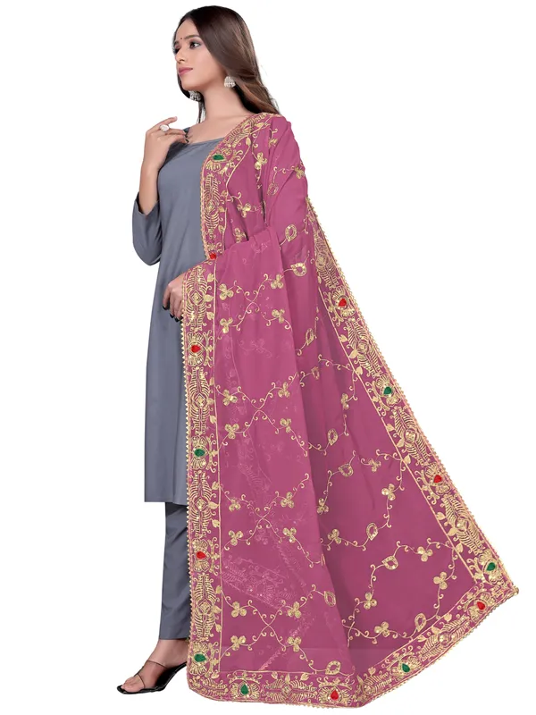 Embroidered_Georgette_Dupatta_With_Sequin_Work_Lace_Border_Onion_Pink