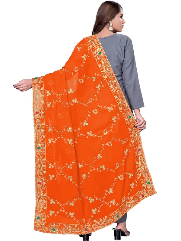 Embroidered_Georgette_Dupatta_With_Sequin_Work_Lace_Border_Orange