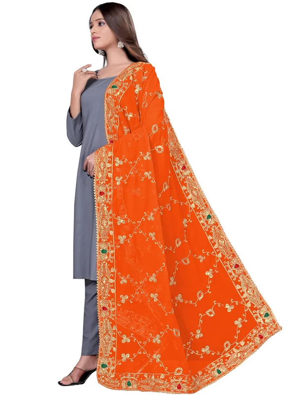Embroidered_Georgette_Dupatta_With_Sequin_Work_Lace_Border_Orange