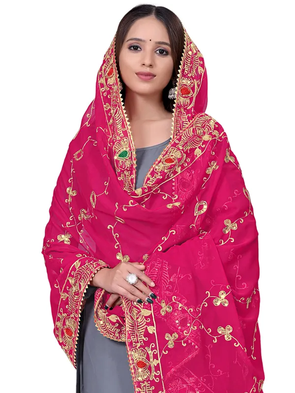 Embroidered_Georgette_Dupatta_With_Sequin_Work_Lace_Border_Pink