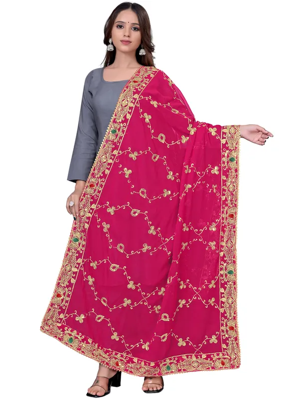Embroidered_Georgette_Dupatta_With_Sequin_Work_Lace_Border_Pink
