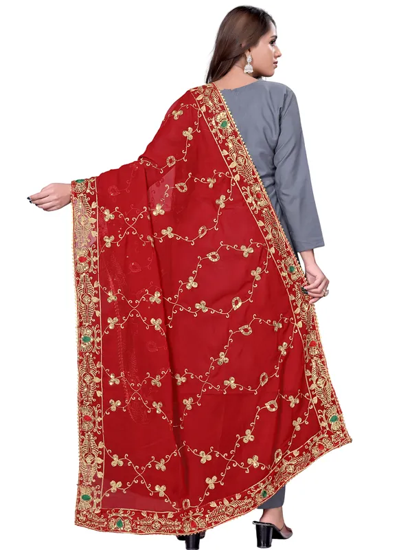 Embroidered_Georgette_Dupatta_With_Sequin_Work_Lace_Border_Red