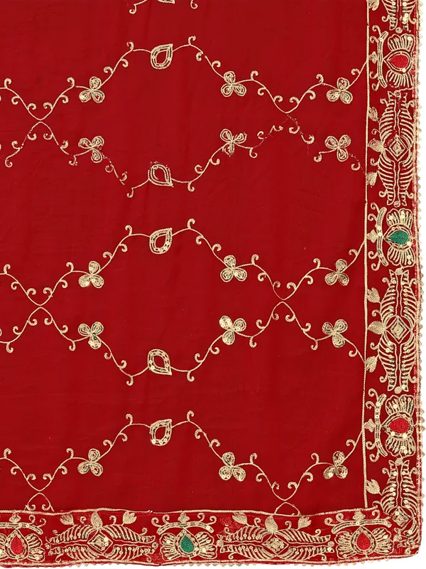Embroidered_Georgette_Dupatta_With_Sequin_Work_Lace_Border_Red