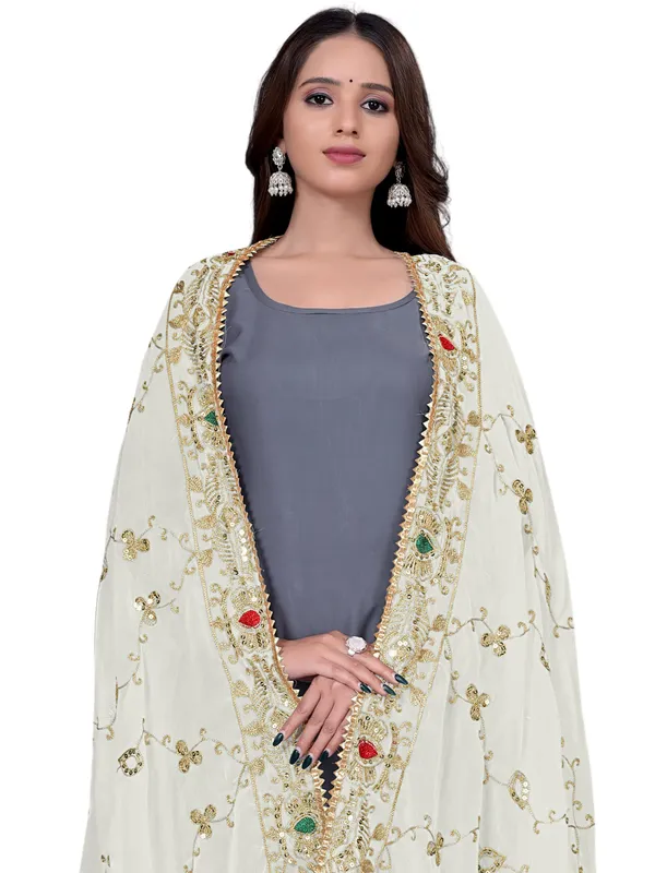 Embroidered_Georgette_Dupatta_With_Sequin_Work_Lace_Border_White