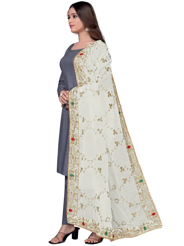 Embroidered_Georgette_Dupatta_With_Sequin_Work_Lace_Border_White