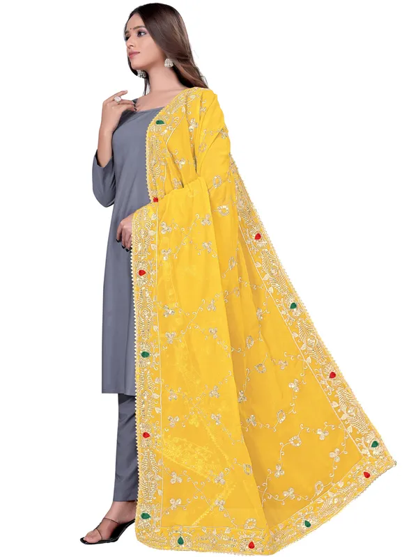 Embroidered_Georgette_Dupatta_With_Sequin_Work_Lace_Border_Yellow