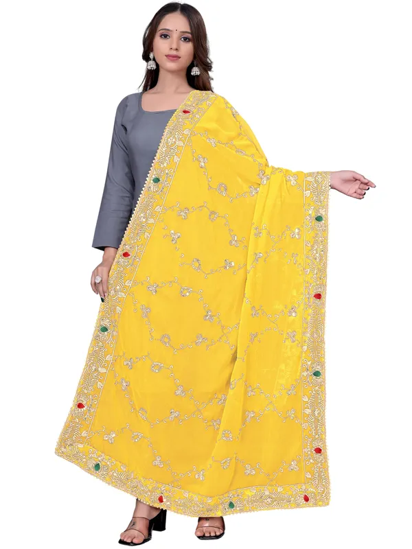 Embroidered_Georgette_Dupatta_With_Sequin_Work_Lace_Border_Yellow