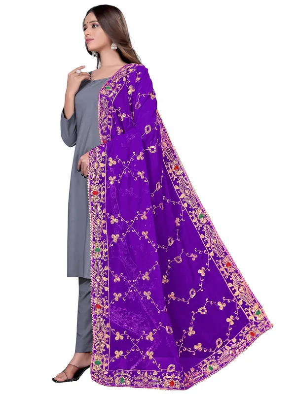 Embroidered_Georgette_Dupatta_With_Sequin_Work_Lace_Border_Violet