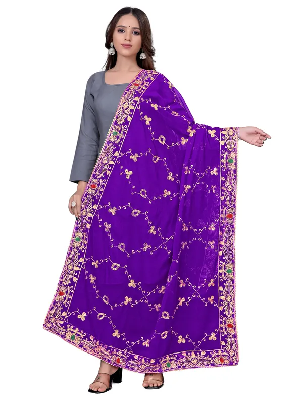 Embroidered_Georgette_Dupatta_With_Sequin_Work_Lace_Border_Violet
