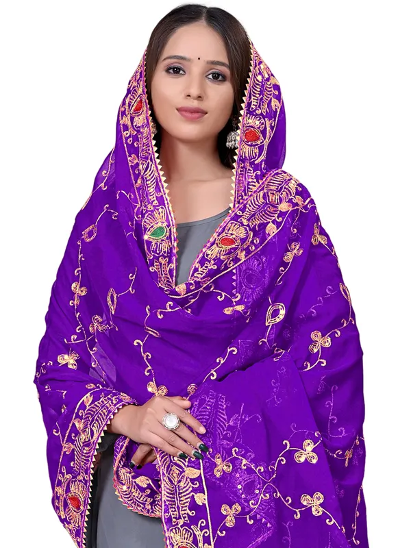 Embroidered_Georgette_Dupatta_With_Sequin_Work_Lace_Border_Violet