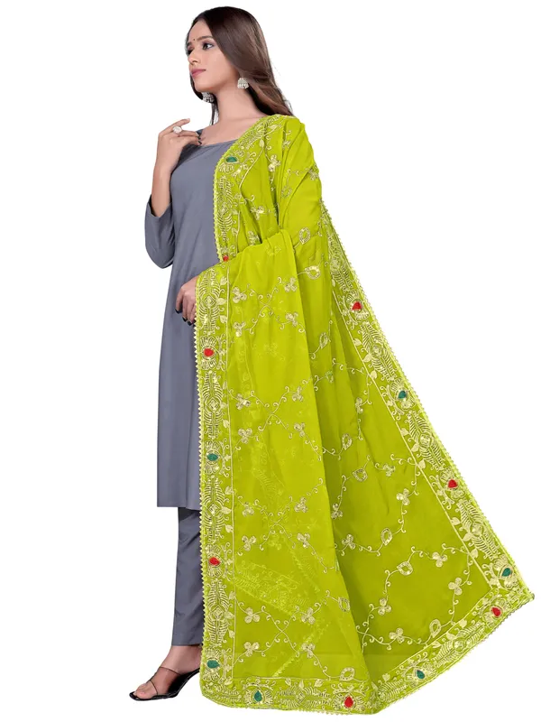 Embroidered_Georgette_Dupatta_With_Sequin_Work_Lace_Border_Lemon_Yellow