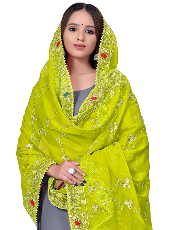 Embroidered_Georgette_Dupatta_With_Sequin_Work_Lace_Border_Lemon_Yellow