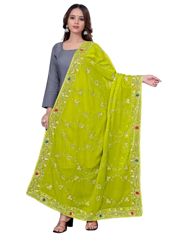 Embroidered_Georgette_Dupatta_With_Sequin_Work_Lace_Border_Lemon_Yellow