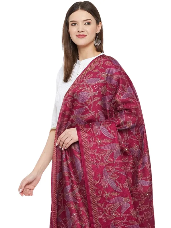 Kantha_Style_Bird_Print_Cotton_Silk_Dupatta_With_Tassels_Maroon