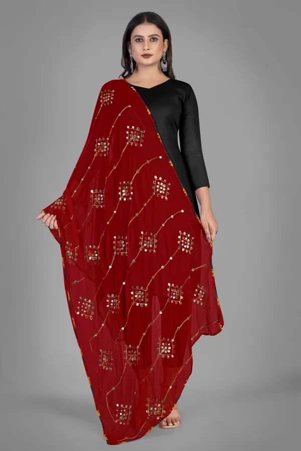 Kutchi_Style_Embroidered_Chiffon_Dupatta_With_Sequin_Work_Maroon