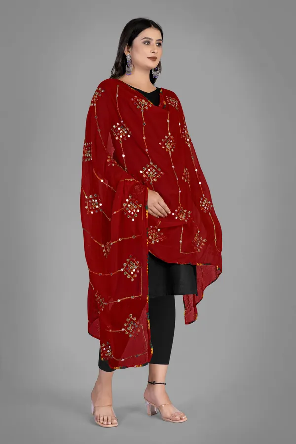 Kutchi_Style_Embroidered_Chiffon_Dupatta_With_Sequin_Work_Maroon