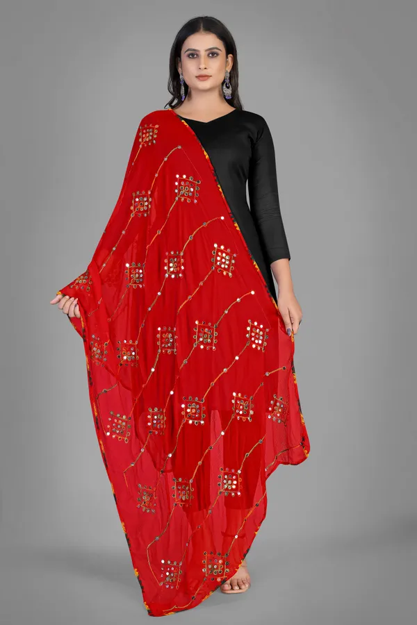 Kutchi_Style_Embroidered_Chiffon_Dupatta_With_Sequin_Work_Red
