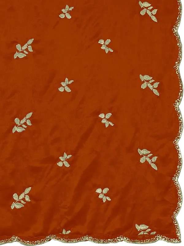 Embroidered_Art_Silk_Dupatta_With_Leaf_Butti_Sequin_Border_Rust