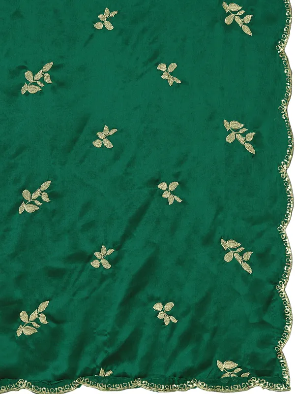 Embroidered_Art_Silk_Dupatta_With_Leaf_Butti_Sequin_Border_Green