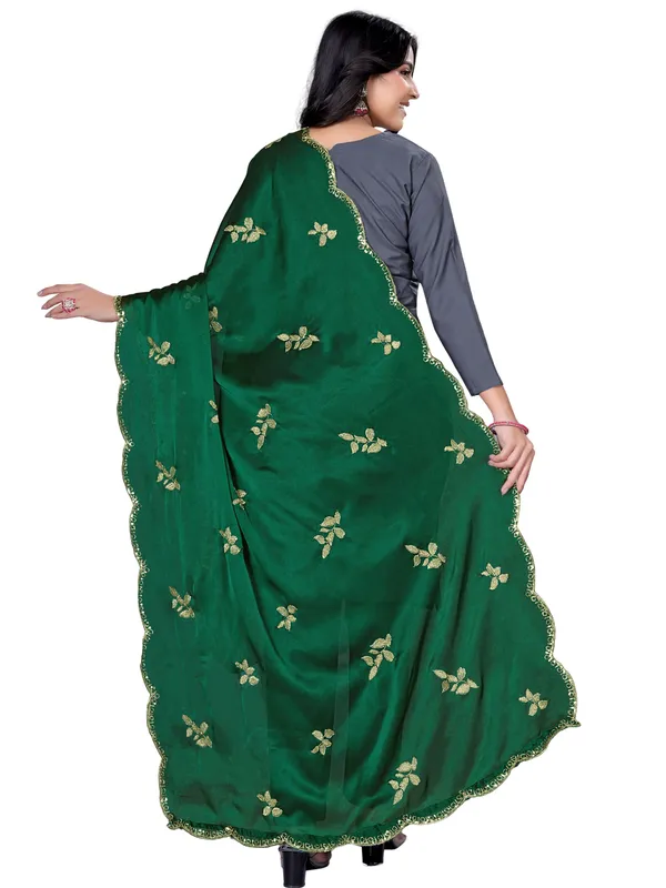 Embroidered_Art_Silk_Dupatta_With_Leaf_Butti_Sequin_Border_Green