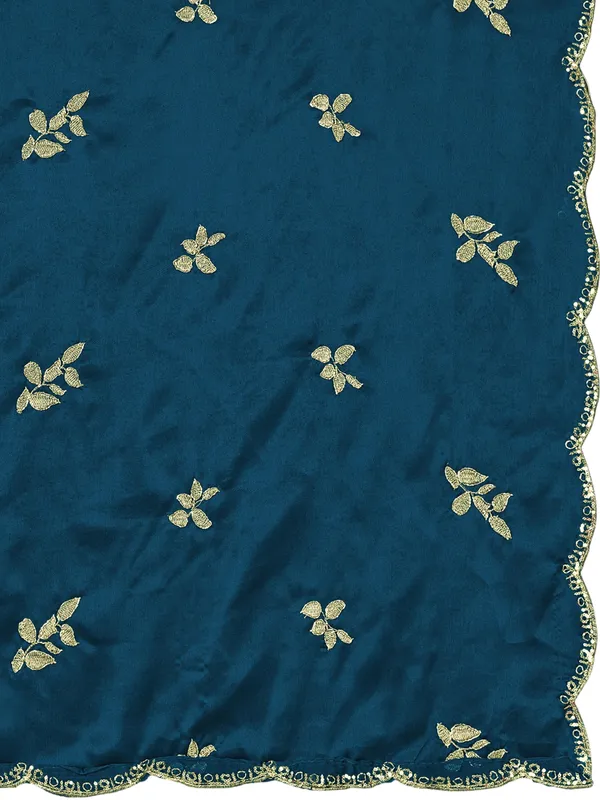 Embroidered_Art_Silk_Dupatta_With_Leaf_Butti_Sequin_Border_Kerosin_Blue