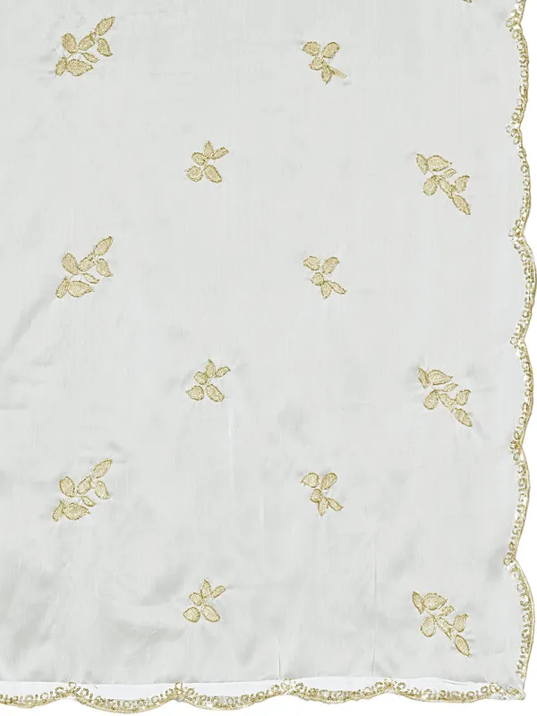 Embroidered_Art_Silk_Dupatta_With_Leaf_Butti_Sequin_Border_White