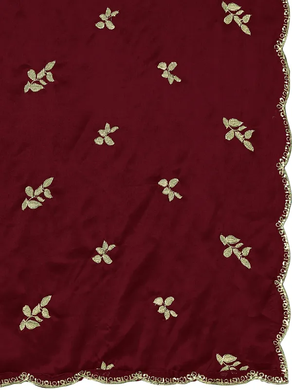 Embroidered_Art_Silk_Dupatta_With_Leaf_Butti_Sequin_Border_Maroon