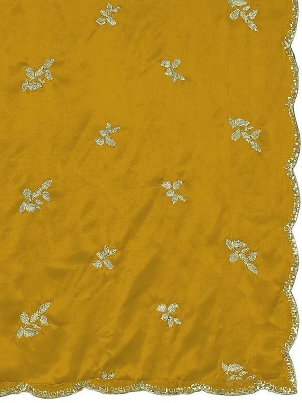 Embroidered_Art_Silk_Dupatta_With_Leaf_Butti_Sequin_Border_Mustard_Yellow
