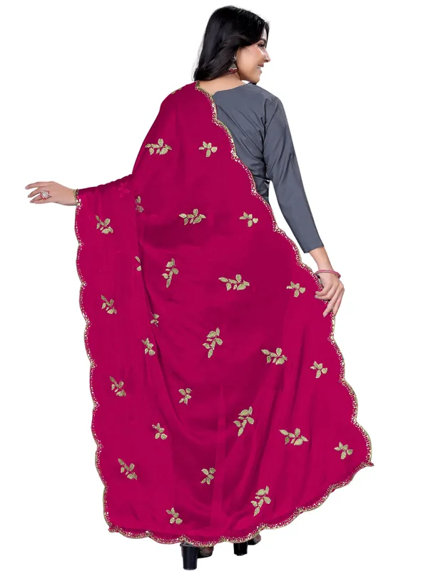 Embroidered_Art_Silk_Dupatta_With_Leaf_Butti_Sequin_Border_Pink