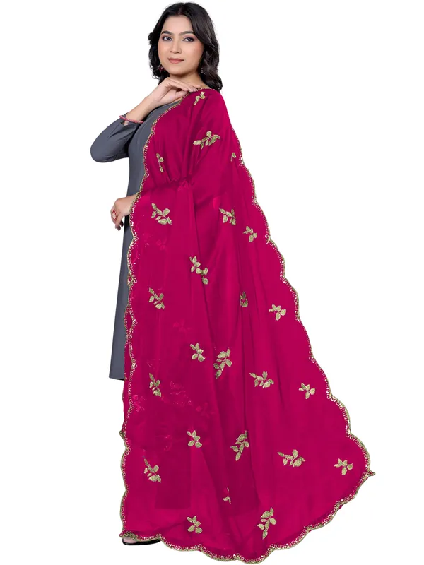 Embroidered_Art_Silk_Dupatta_With_Leaf_Butti_Sequin_Border_Pink