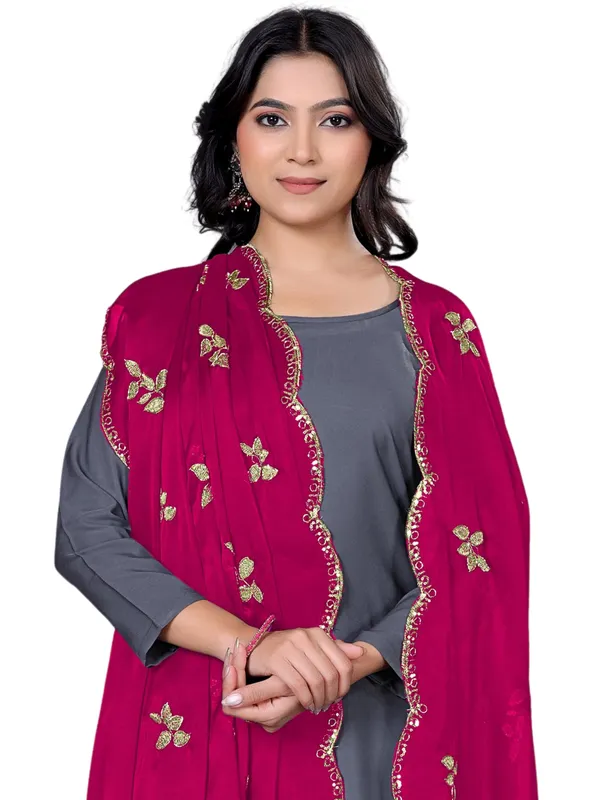 Embroidered_Art_Silk_Dupatta_With_Leaf_Butti_Sequin_Border_Pink
