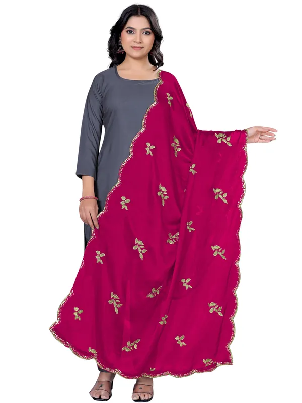 Embroidered_Art_Silk_Dupatta_With_Leaf_Butti_Sequin_Border_Pink