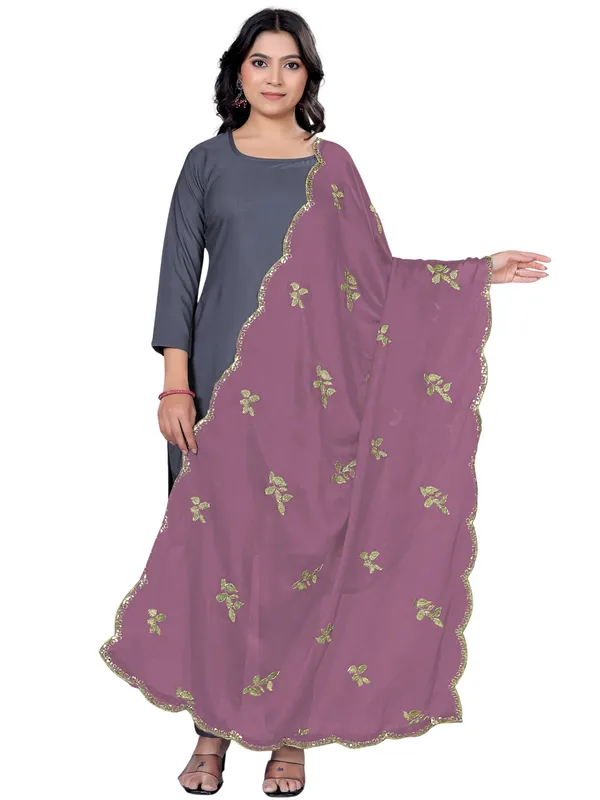 Embroidered_Art_Silk_Dupatta_With_Leaf_Butti_Sequin_Border_Onion_Pink