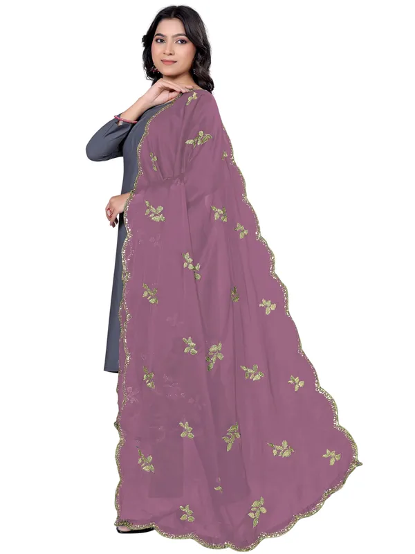 Embroidered_Art_Silk_Dupatta_With_Leaf_Butti_Sequin_Border_Onion_Pink