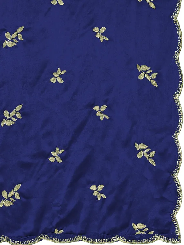 Embroidered_Art_Silk_Dupatta_With_Leaf_Butti_Sequin_Border_Navy_Blue