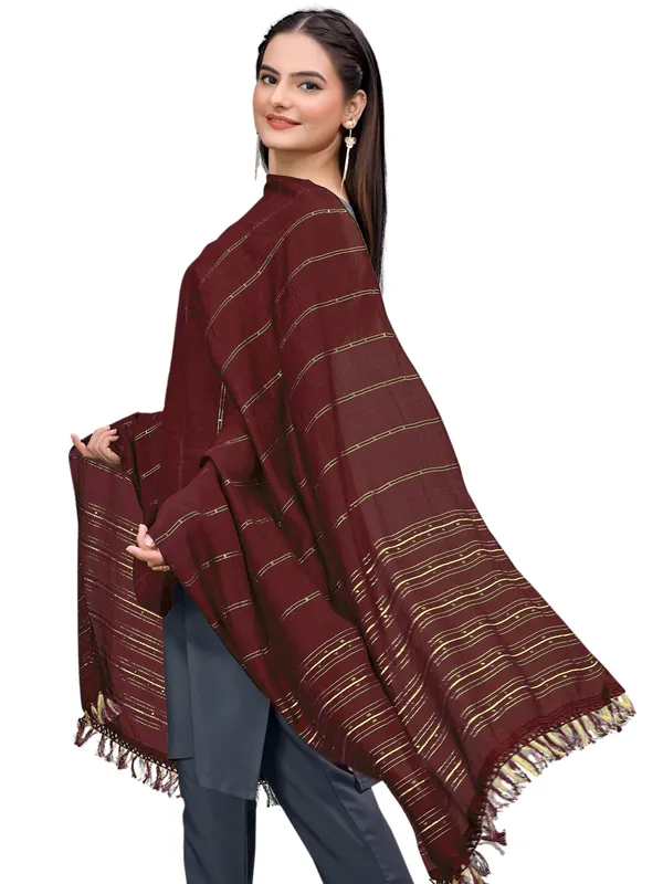 Chanderi_Style_Dupatta_With_Zari_Stripes_Sequins_Tassels_Maroon
