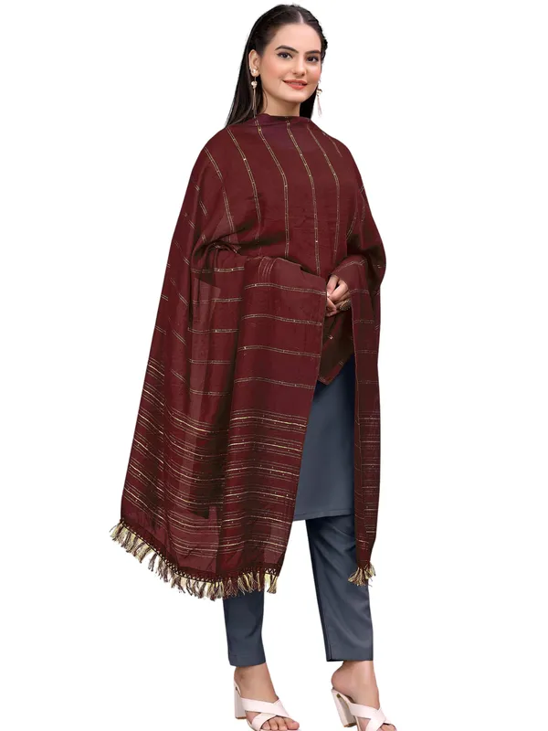 Chanderi_Style_Dupatta_With_Zari_Stripes_Sequins_Tassels_Maroon