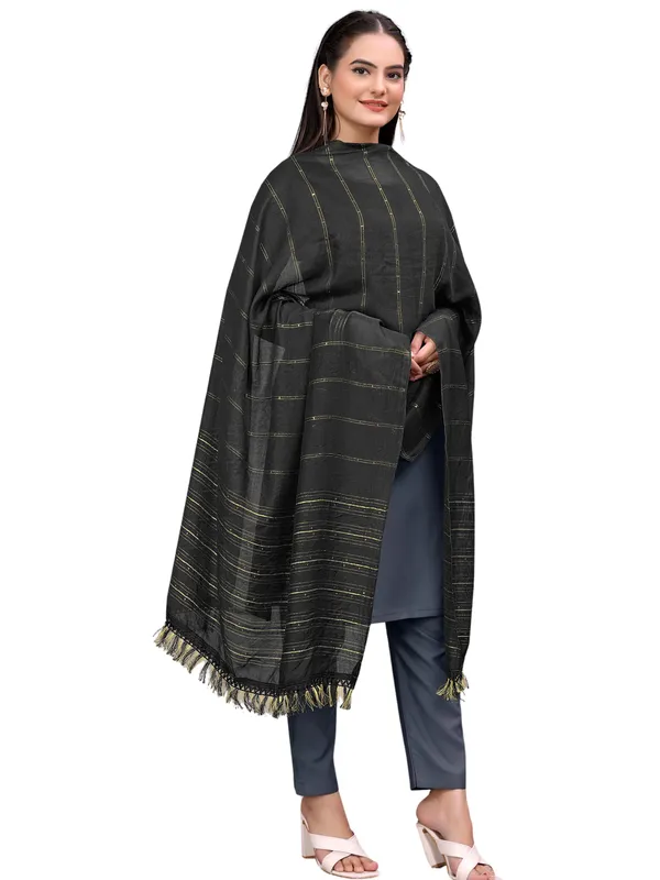 Chanderi_Style_Dupatta_With_Zari_Stripes_Sequins_Tassels_Black