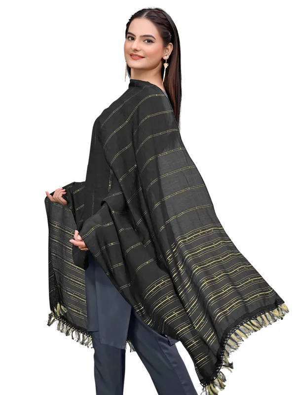 Chanderi_Style_Dupatta_With_Zari_Stripes_Sequins_Tassels_Black