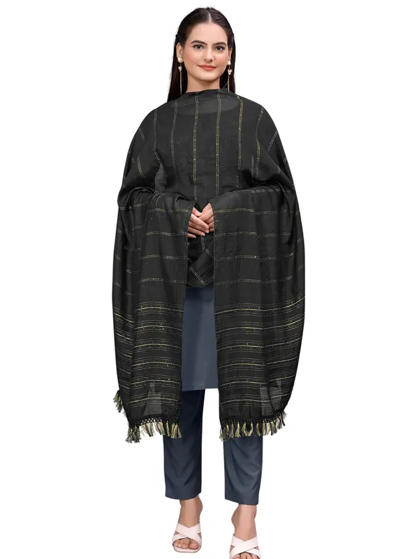 Chanderi_Style_Dupatta_With_Zari_Stripes_Sequins_Tassels_Black