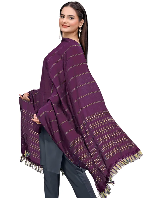 Chanderi_Style_Dupatta_With_Zari_Stripes_Sequins_Tassels_Wine
