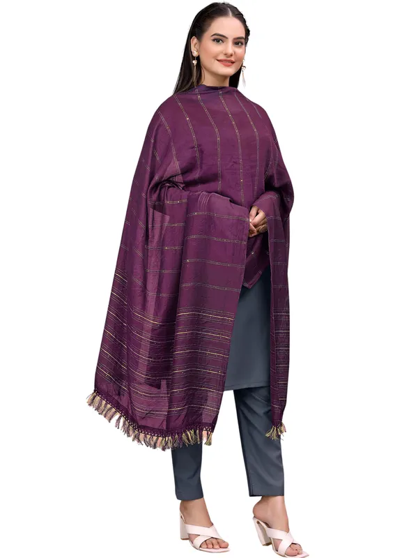 Chanderi_Style_Dupatta_With_Zari_Stripes_Sequins_Tassels_Wine